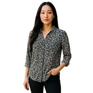 Karl Lagerfeld Shirt Women's‎ Size Small Blouse Floral Black White